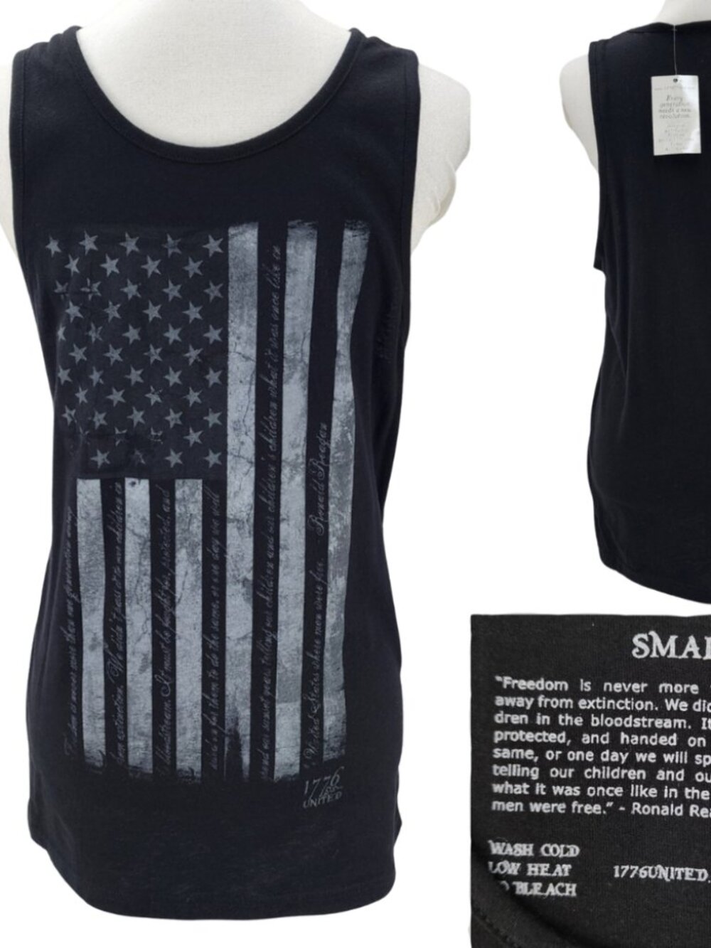 New 1776 United Mens Small Ronald Reagan When Men Were Free US Flag Tank Top